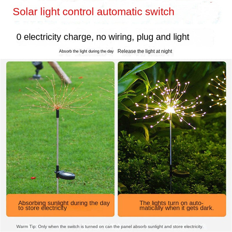مصابيح الألعاب النارية المثبتة على الأرض تعمل بالطاقة الشمسية LED، ديكور حديقة الفناء الخارجي، سلسلة إضاءة ملونة من الهندباء
