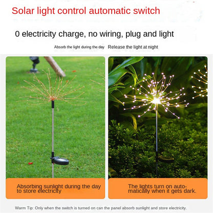 مصابيح الألعاب النارية المثبتة على الأرض تعمل بالطاقة الشمسية LED، ديكور حديقة الفناء الخارجي، سلسلة إضاءة ملونة من الهندباء